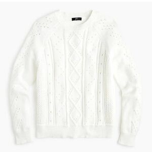 New J. Crew Crewneck Cable Pointelle Cotton Sweater White Knit Pullover Top XXS